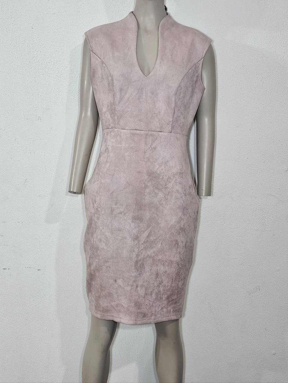 AKIRA Faux Suede Sheath Dress Women's Size L Dusty Rose Mauve Sleeveless Party